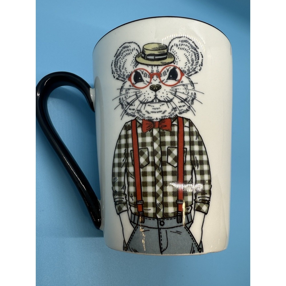 ANIMAL HIPSTER MOUSE WEARING GLASSES SUSPENDERS BOW TIE COFFEE MUG‎